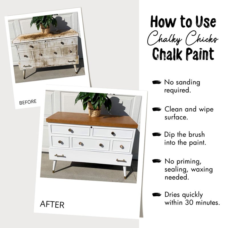 Chalky Chicks دهان الطباشير الشامل للدجاج - 32 أونصة سائلة - لون قطن ذيل الأرنب غير اللامع للأثاث المعدني والخشبي - لا حاجة للصنفرة - شامل لتزيين المنزل والحرف اليدوية، صنع في الولايات المتحدة - Image 5